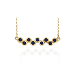 14K Gold Lab-Grown Blue Sapphire Bezel Bar Necklace, Adjustable 16-18 Image