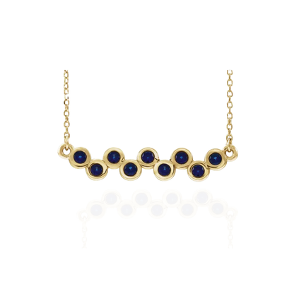 14K Gold Lab-Grown Blue Sapphire Bezel Bar Necklace, Adjustable 16-18