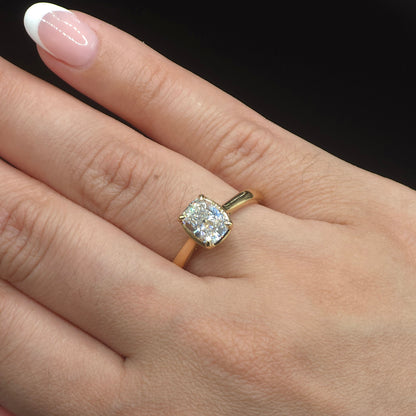 Solitaire Elongated Cushion Engagement Ring with Claw Prongs