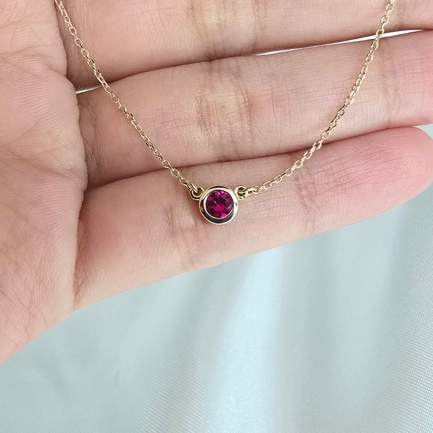 Round Lab-Grown Ruby Solitaire Necklace