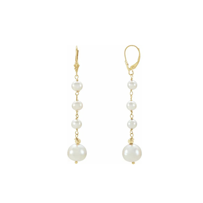 14K Yellow Gold Cultured White Freshwater Pearl Earrings