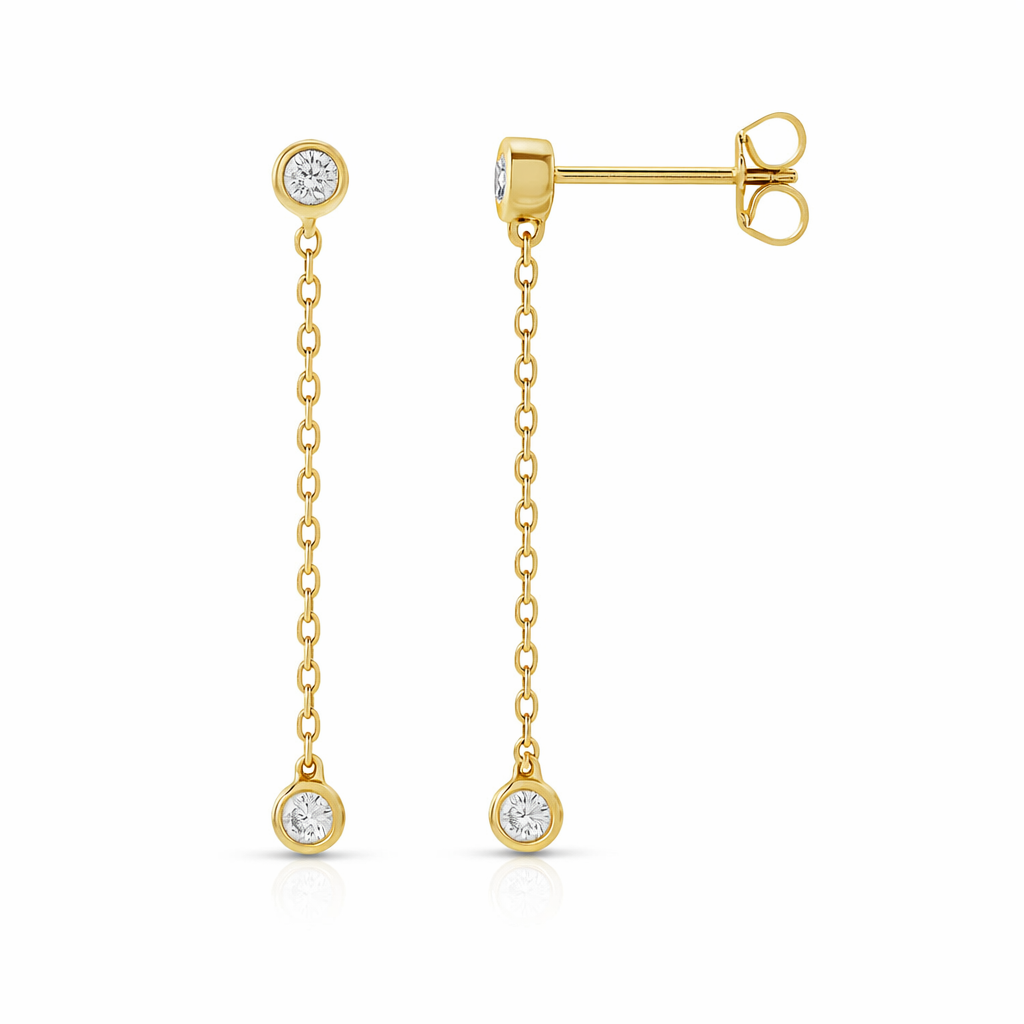 Modern Gold Chain Earrings with Lab-Grown Diamonds