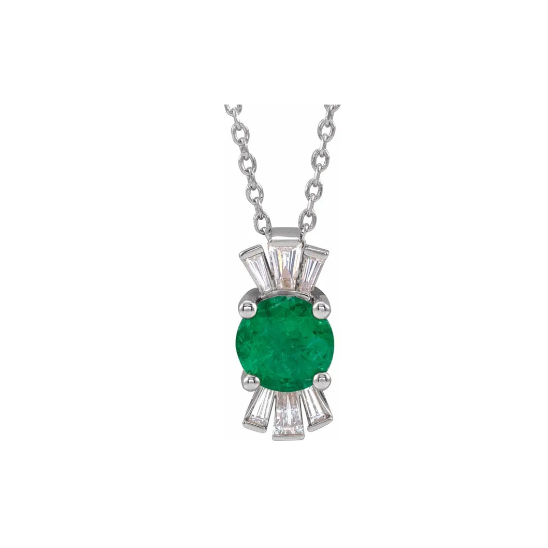 14K Gold Lab-Grown Emerald & 0.16 CTW Natural Diamond Necklace