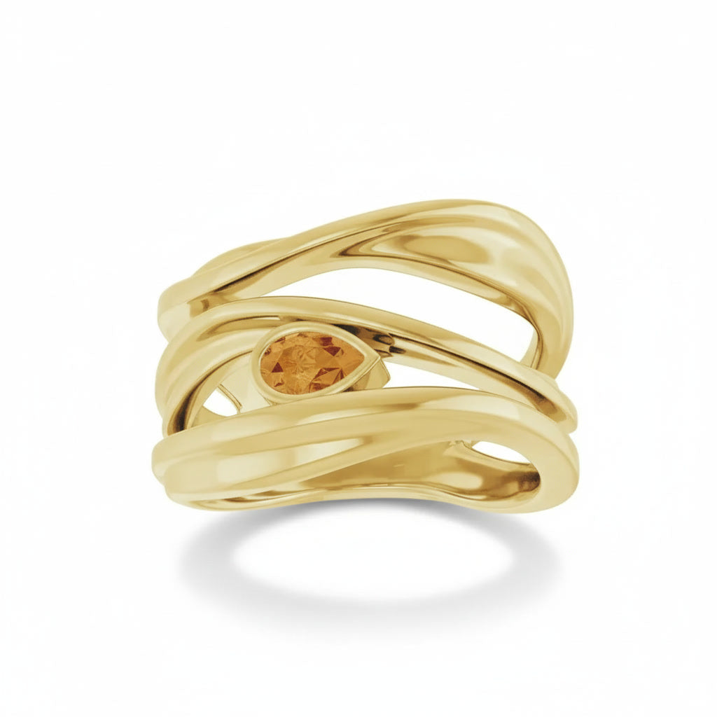 Natural Citrine Pear Ring in Solid Gold