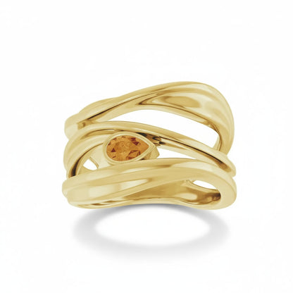 Natural Citrine Pear Ring in Solid Gold