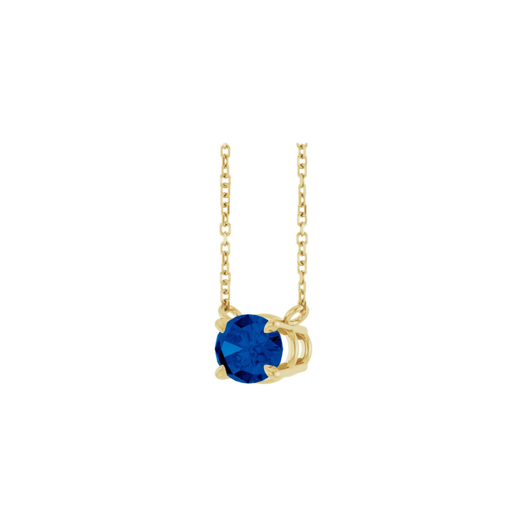 14K Solid Gold Lab-Grown Blue Sapphire 18" Necklace