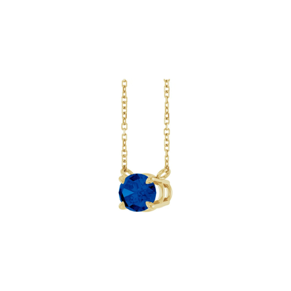 14K Solid Gold Lab-Grown Blue Sapphire 18" Necklace
