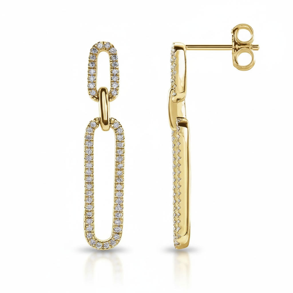 Natural Diamond Link Earrings in 14K Yellow Gold