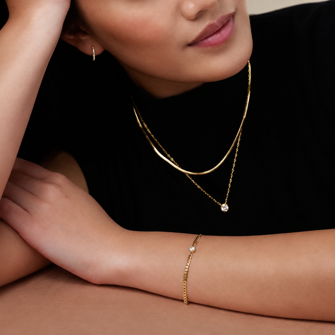 14K Yellow Gold with Natural Diamond Link Bracelet 7"