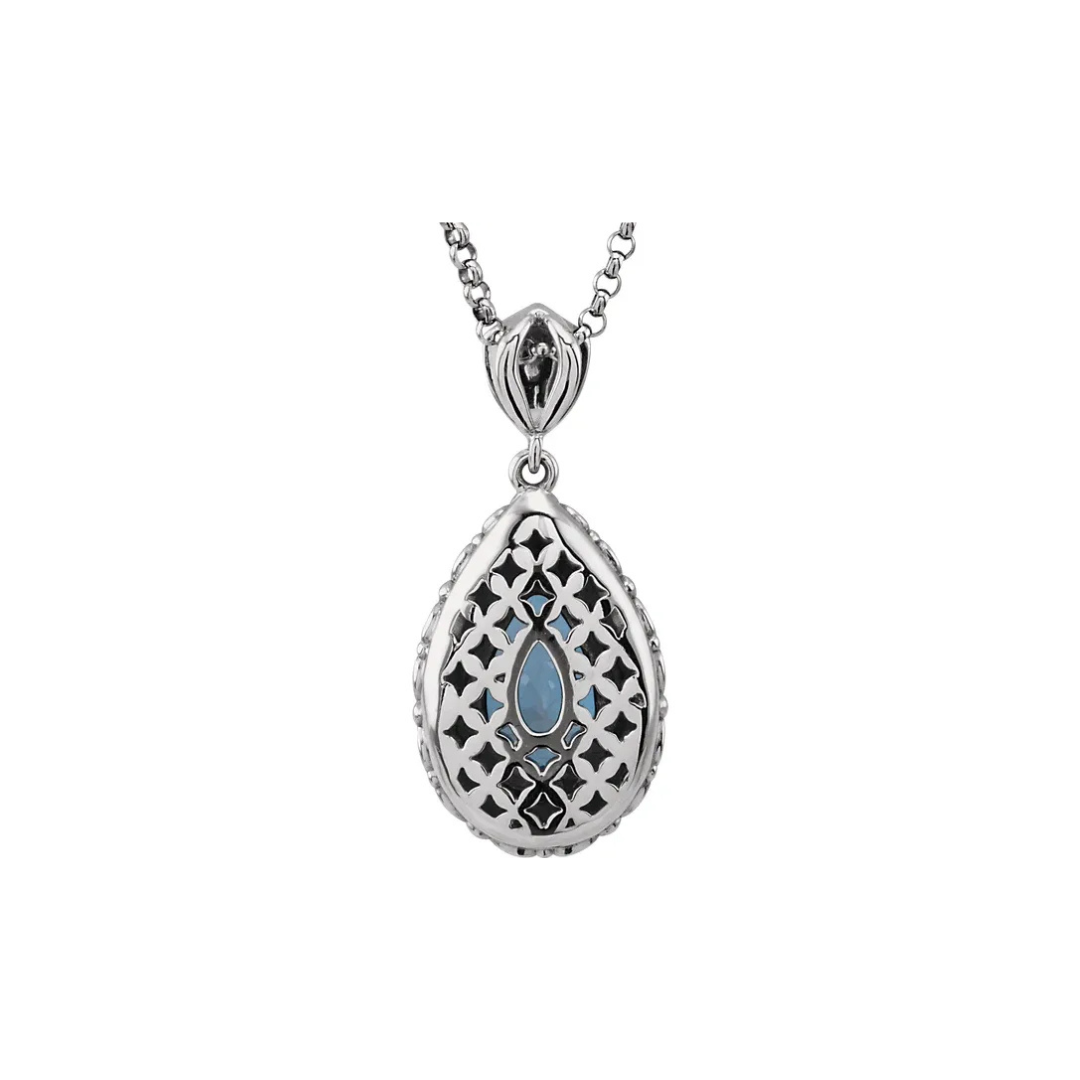 14K White Gold Natural London Blue Topaz Sculptural 18" Necklace