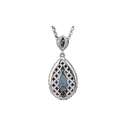 14K White Gold Natural London Blue Topaz Sculptural 18" Necklace