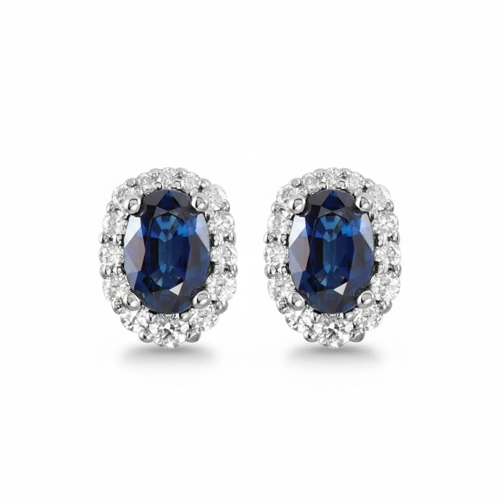 Natural Blue Sapphire & Diamond Earrings
