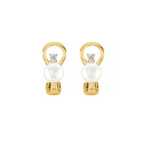 14K Gold Cultured White Freshwater Pearl & 0.12 CTW Natural Diamond Earrings Image