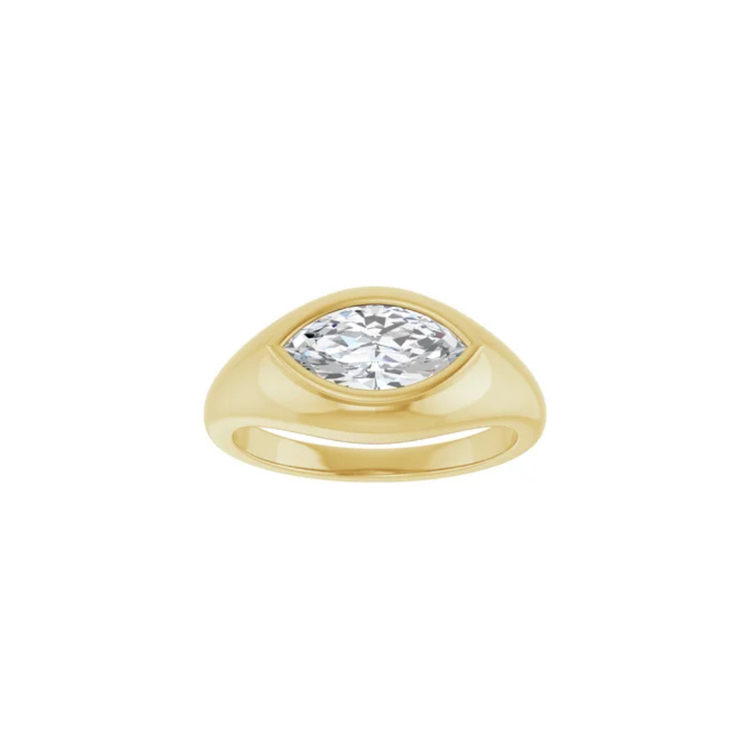 Solid Gold Marquise Solitaire Ring, Elegant 10 x 5 mm Design