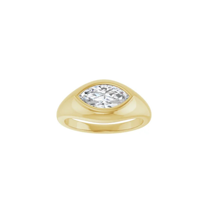 Solid Gold Marquise Solitaire Ring, Elegant 10 x 5 mm Design