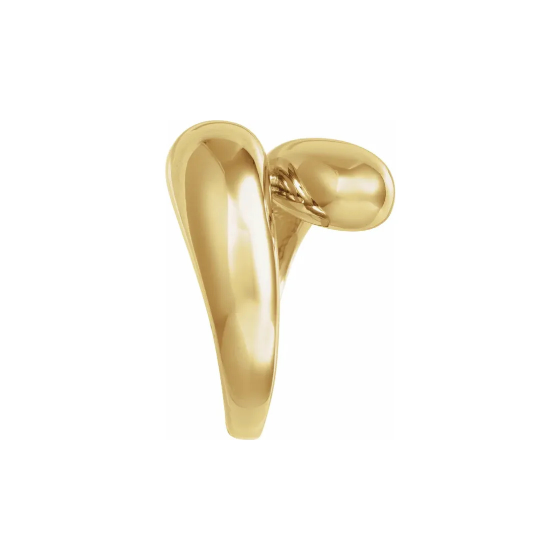 14K Solid Yellow Gold Bypass Ring