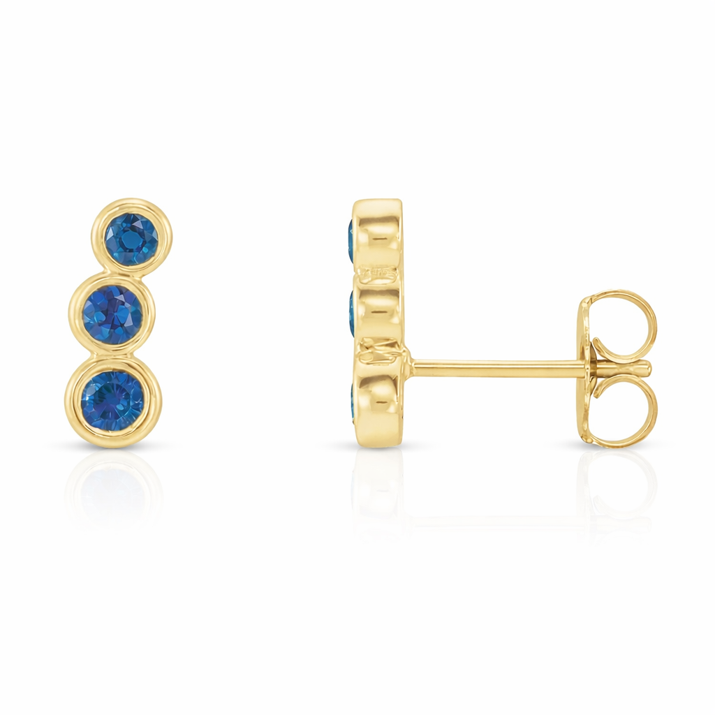 Natural Blue Sapphire Ear Climbers in 14K Yellow Gold