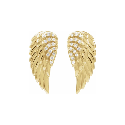 14K Solid Gold Natural Diamond Angel Wing Earrings