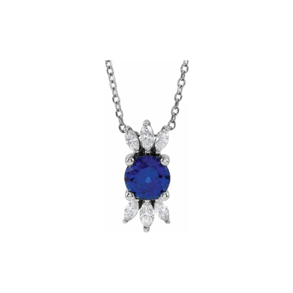 14K Gold Blue Sapphire & Natural Diamond Necklace 16-18"