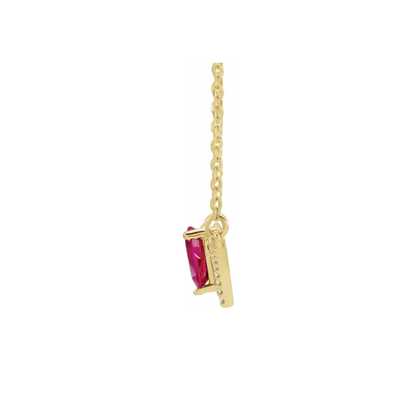 14K Gold Pear Lab-Grown Ruby & Natural Diamond Necklace