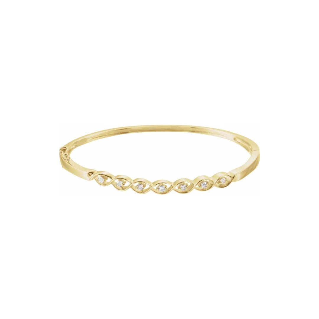 14K Solid Yellow Gold 0.25 CTW Natural Diamond Bangle 6.5" Bracelet