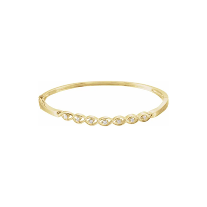 14K Solid Yellow Gold 0.25 CTW Natural Diamond Bangle 6.5" Bracelet