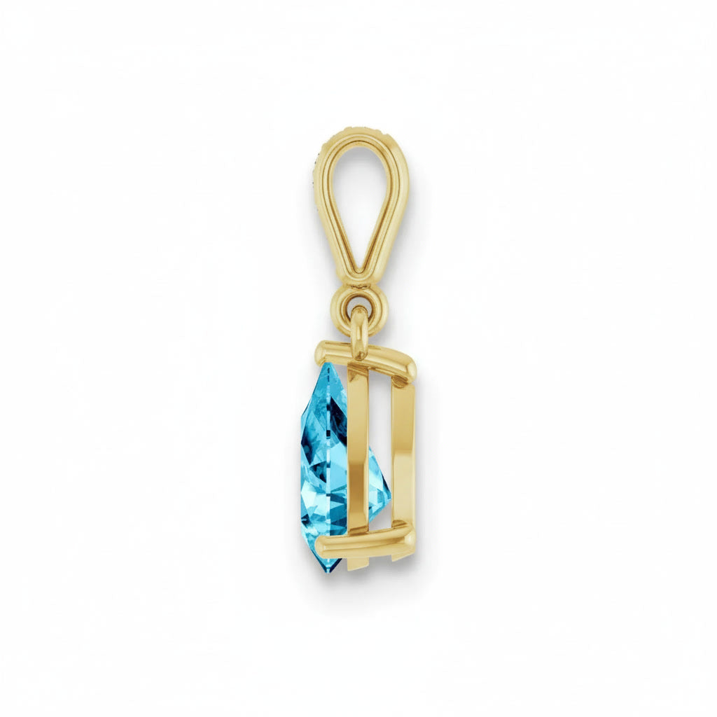 Blue Aquamarine & Diamond Pear Pendant