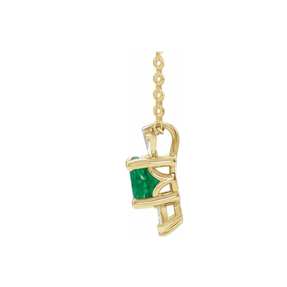 14K Gold Lab-Grown Emerald & 0.16 CTW Natural Diamond Necklace
