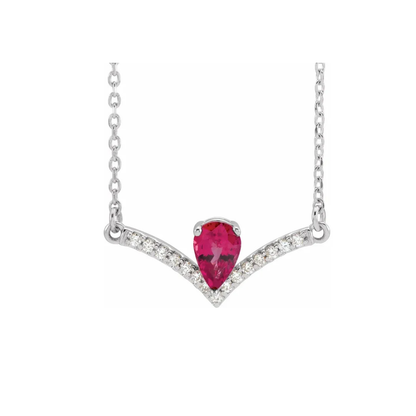 14K Gold Pear Lab-Grown Ruby & Natural Diamond Necklace