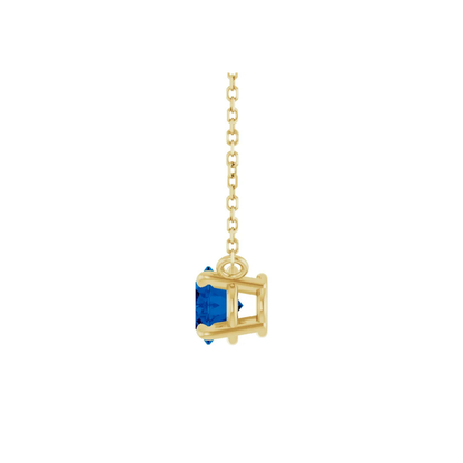 14K Solid Gold Lab-Grown Blue Sapphire 18" Necklace