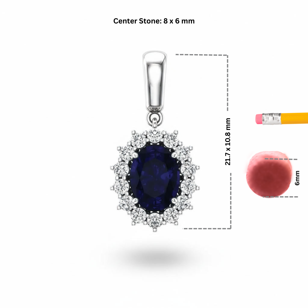 Oval Blue Sapphire Pendant with Diamond Accents