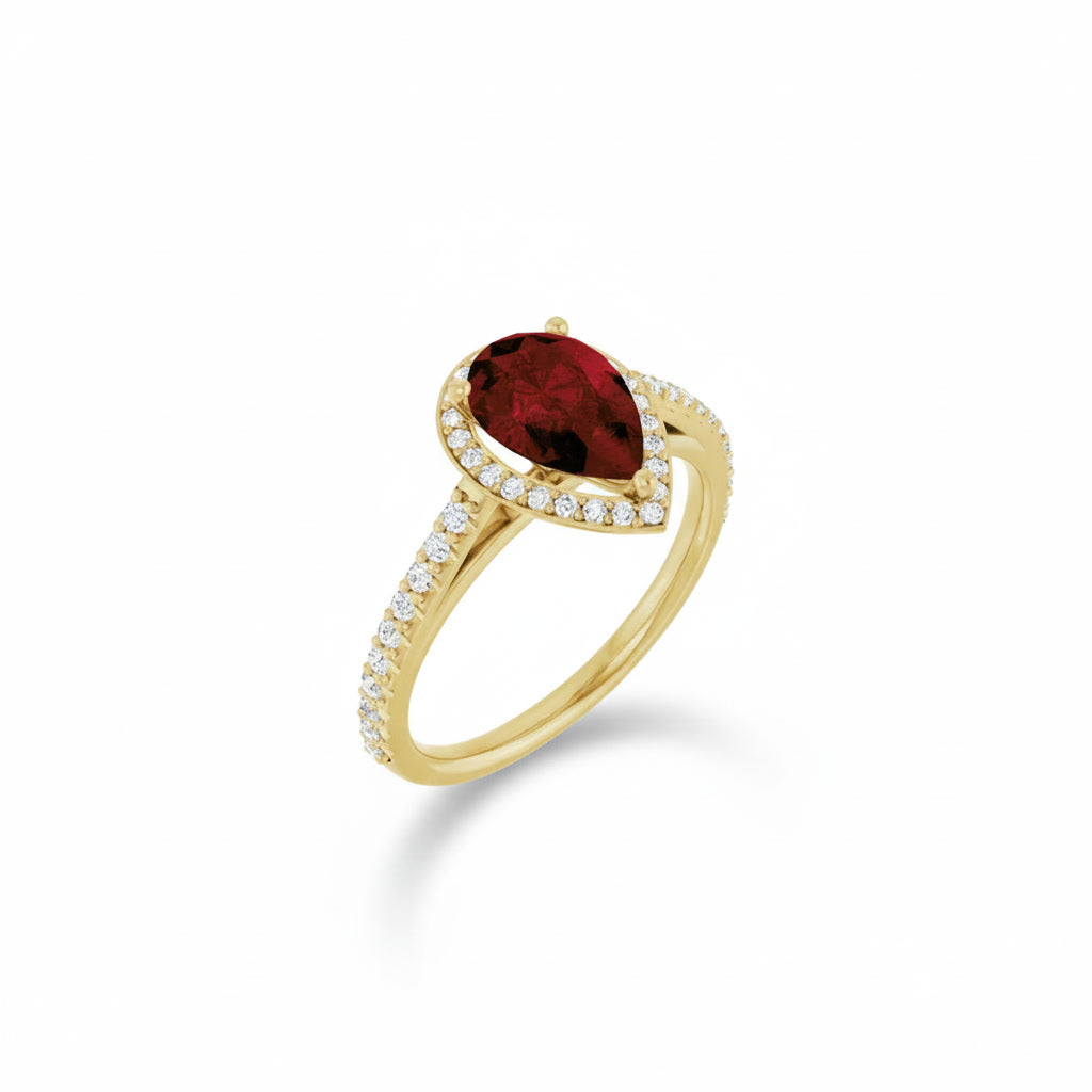 Classic Pear Garnet Halo Ring with Diamond Accents