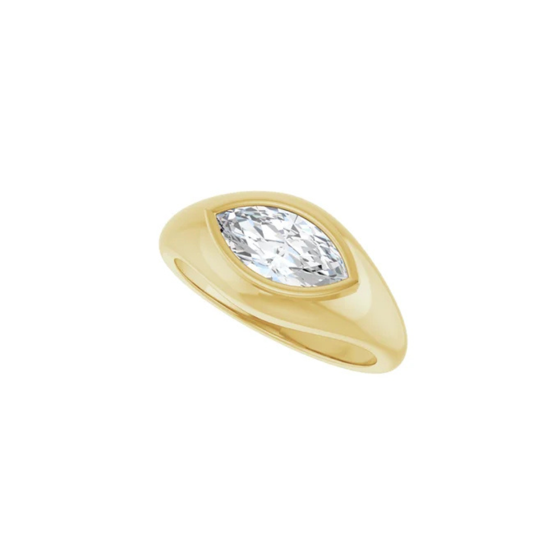 Solid Gold Marquise Solitaire Ring, Elegant 10 x 5 mm Design