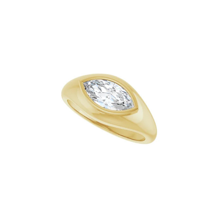 Solid Gold Marquise Solitaire Ring, Elegant 10 x 5 mm Design