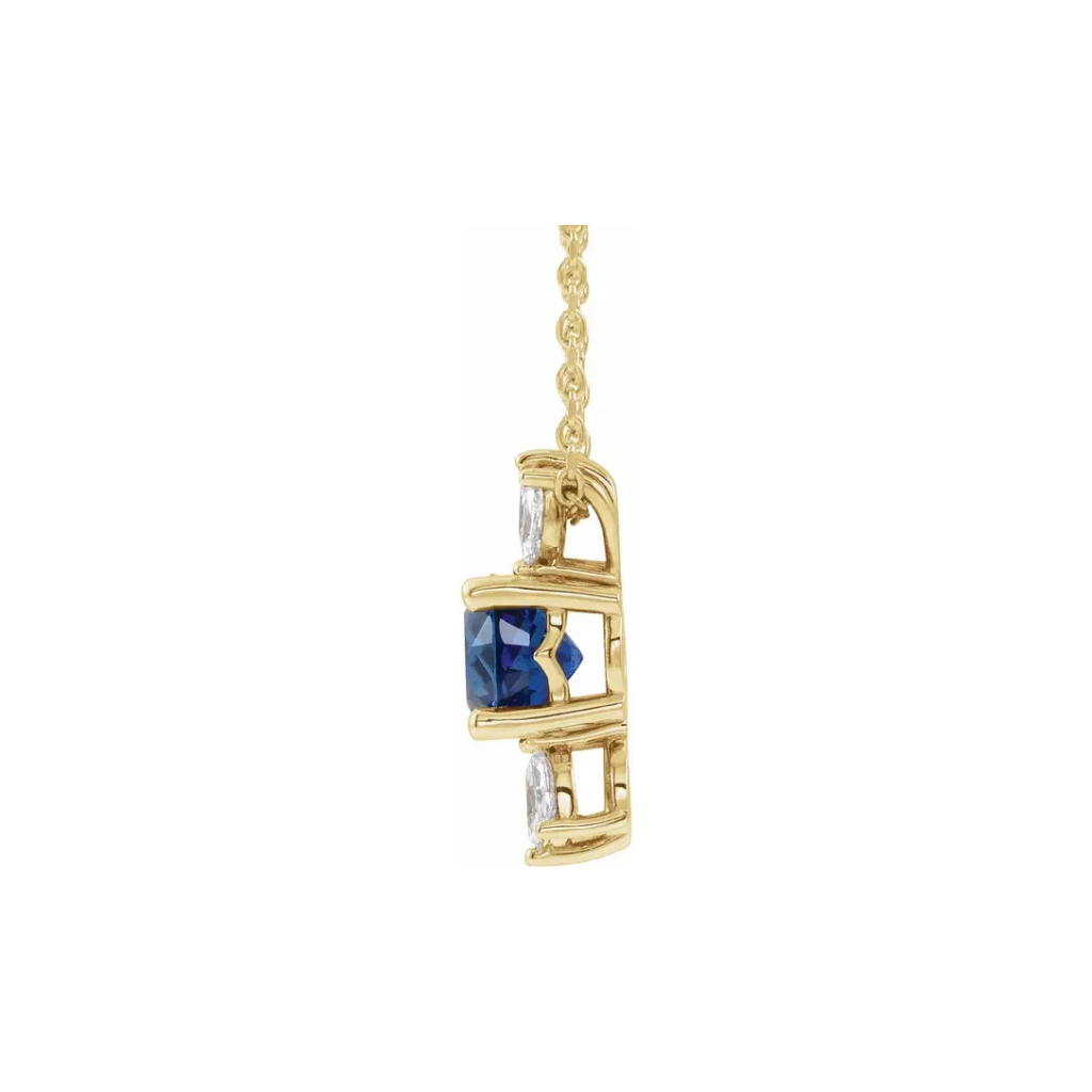 14K Gold Blue Sapphire & Natural Diamond Necklace 16-18"