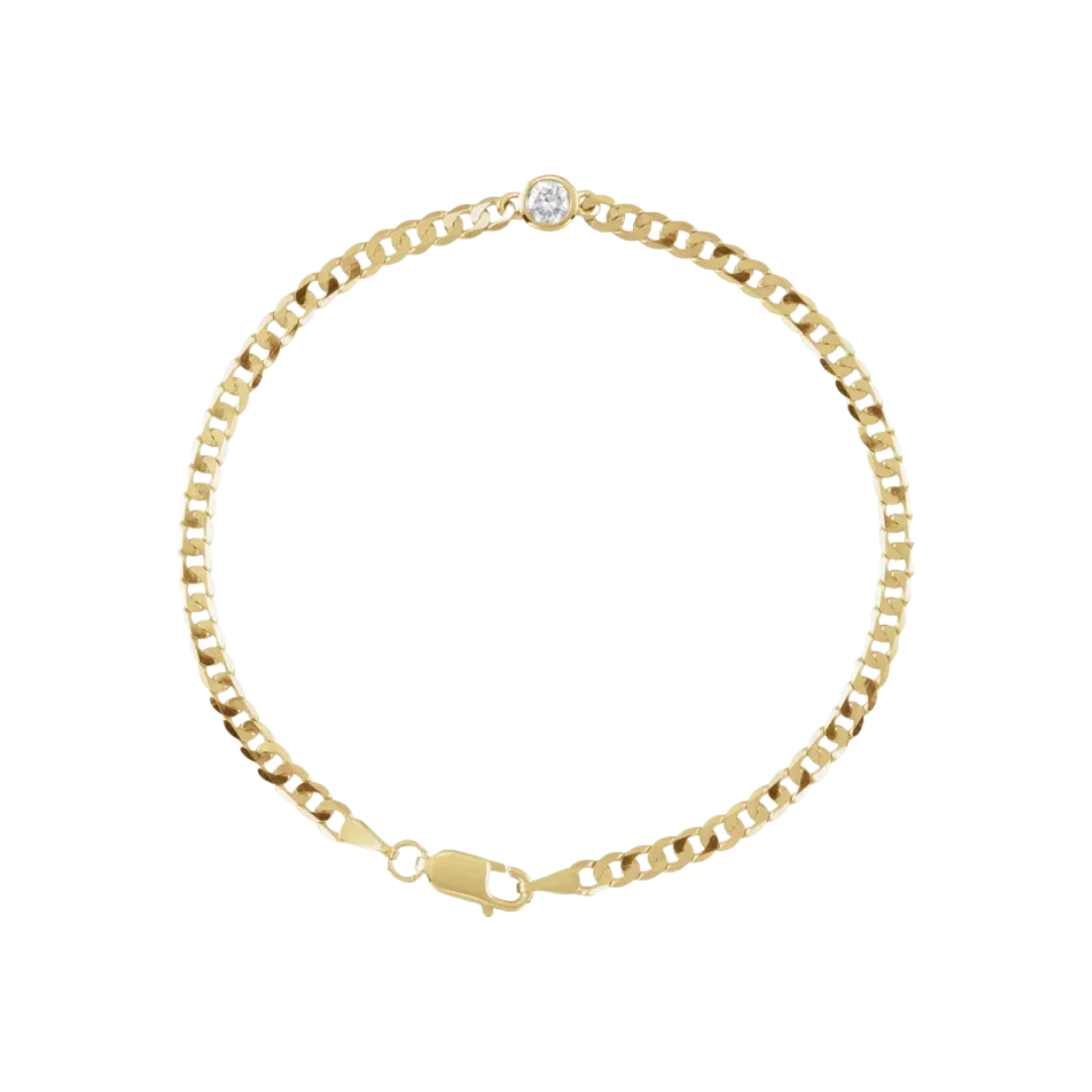 14K Yellow Gold with Natural Diamond Link Bracelet 7"