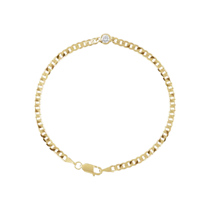 14K Yellow Gold with Natural Diamond Link Bracelet 7"