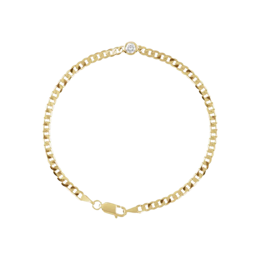 14K Yellow Gold with Natural Diamond Link Bracelet 7"