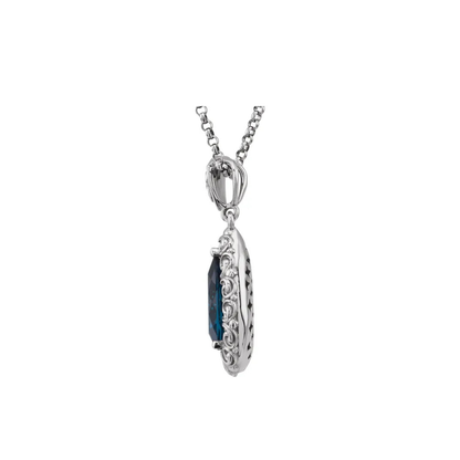 14K White Gold Natural London Blue Topaz Sculptural 18" Necklace