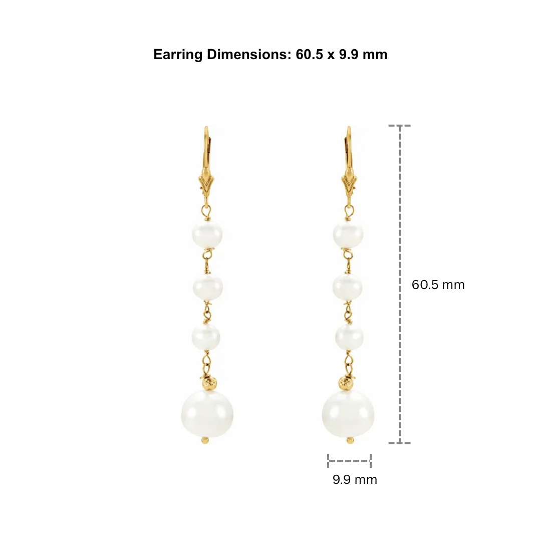 14K Yellow Gold Cultured White Freshwater Pearl Earrings