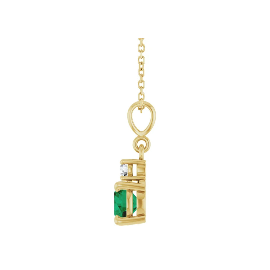 Lab-Grown Emerald Diamond Necklace 16–18" Adjustable Chain