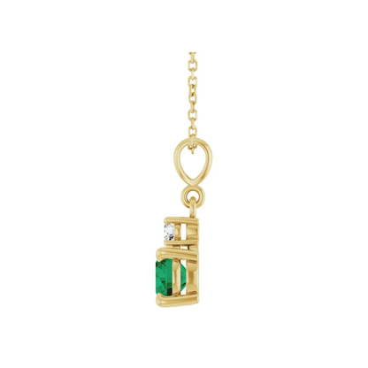 Lab-Grown Emerald Diamond Necklace 16–18" Adjustable Chain
