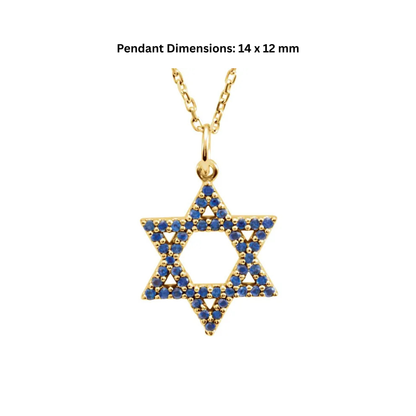 14K Gold Natural Blue Sapphire Star of David 16" Necklace