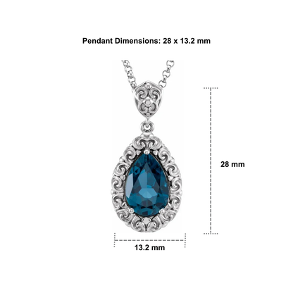 14K White Gold Natural London Blue Topaz Sculptural 18" Necklace