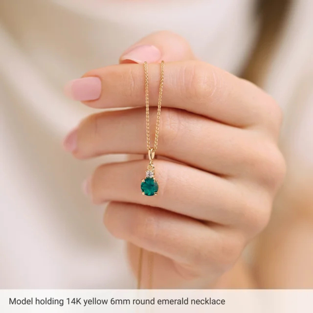 Lab-Grown Emerald Diamond Necklace 16–18" Adjustable Chain