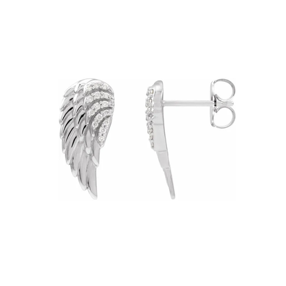 14K Solid Gold Natural Diamond Angel Wing Earrings