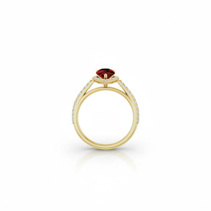 Classic Pear Garnet Halo Ring with Diamond Accents