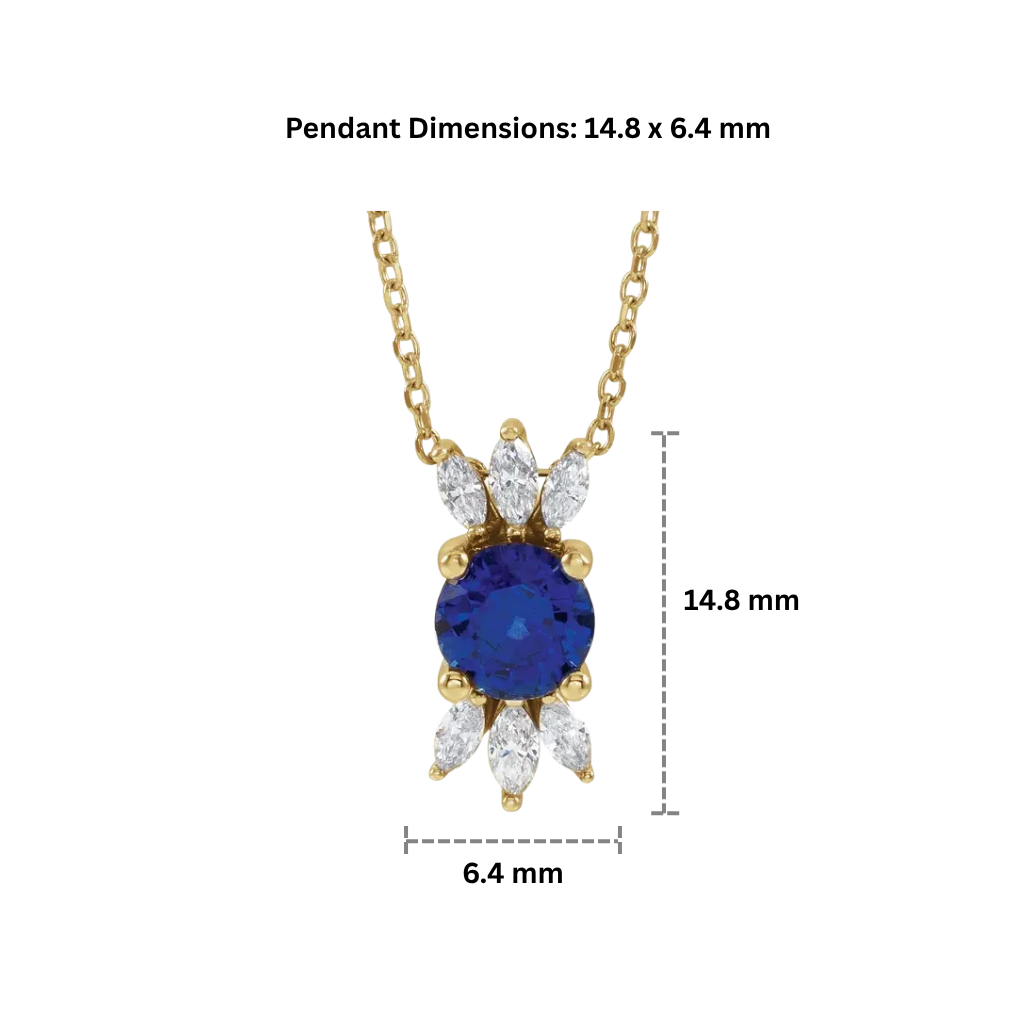 14K Gold Blue Sapphire & Natural Diamond Necklace 16-18"