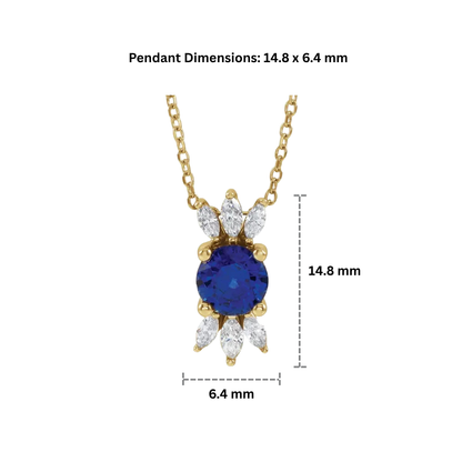 14K Gold Blue Sapphire & Natural Diamond Necklace 16-18"