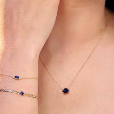 14K Solid Gold Lab-Grown Blue Sapphire 18" Necklace